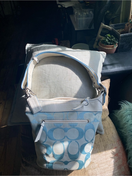 Coach Handbags - Coach Light Blue Signature Canvas Bucket Shoulder Bag